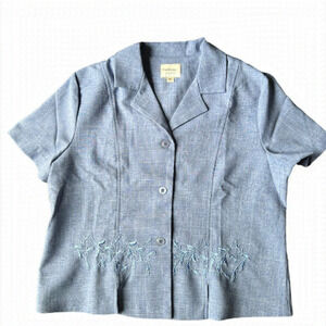 Tradition Petite Formal Casual Blue Solid Floral Embroidered Blazer Suit. Size16